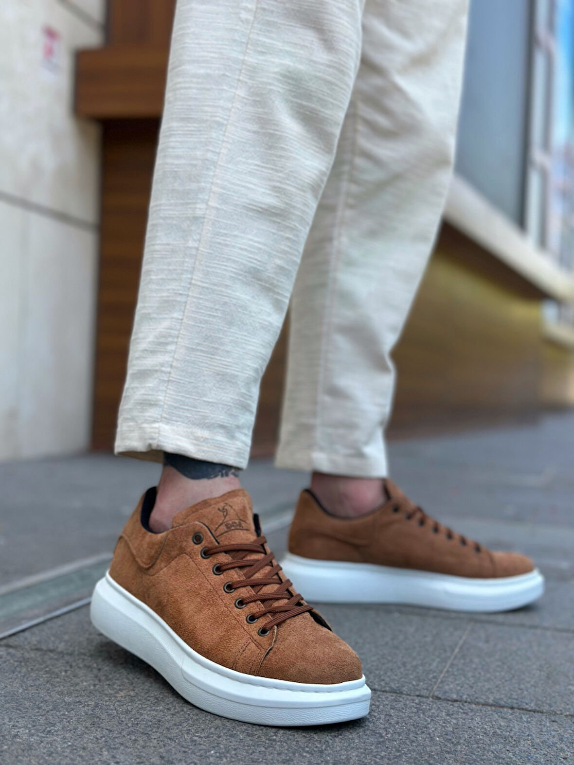 ET0547 Kalın Yüksek Taban Taba Süet Bağcıklı Spor Erkek Ayakkabı