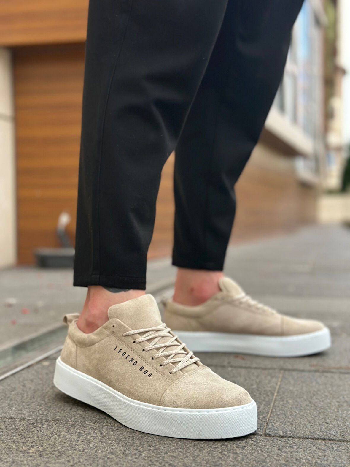 ET0104 Bağcıklı Krem Süet Beyaz Taban Spor Klasik Erkek Ayakkabı