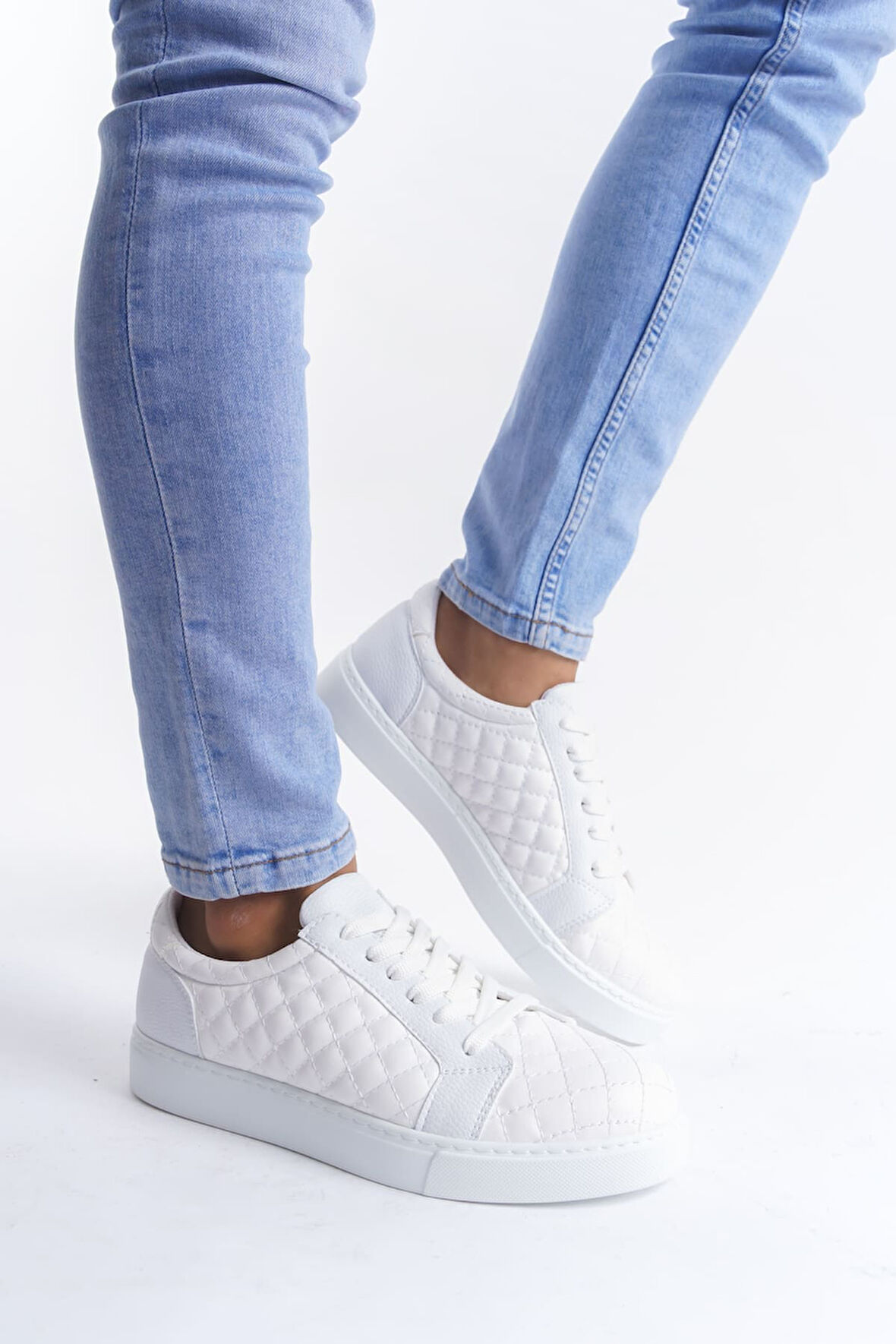 ET166 Prestige Bağcıklı Cilt Kapitone Desenli Erkek Günlük Sneaker Ayakkabı BT - Beyaz