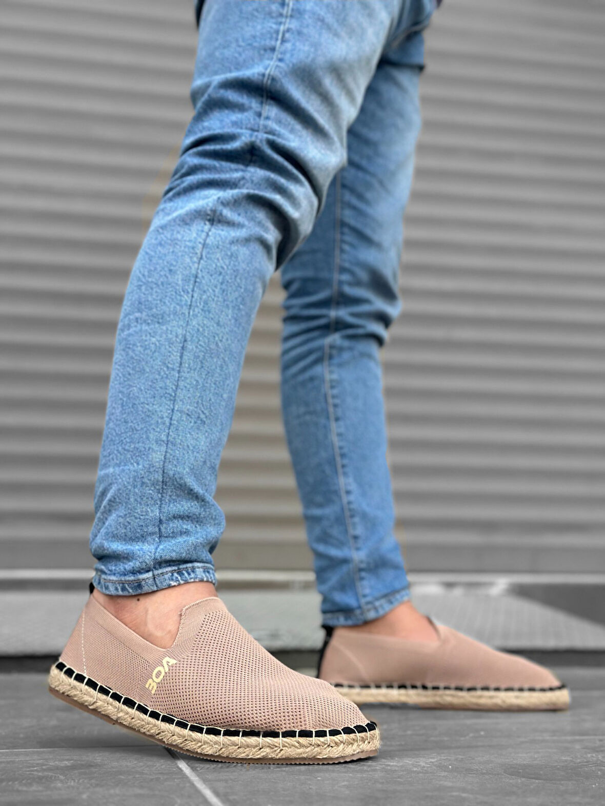 ET0224 Rahat Düz Taban Espadril Örme Triko Vizon Günlük Erkek Ayakkabı