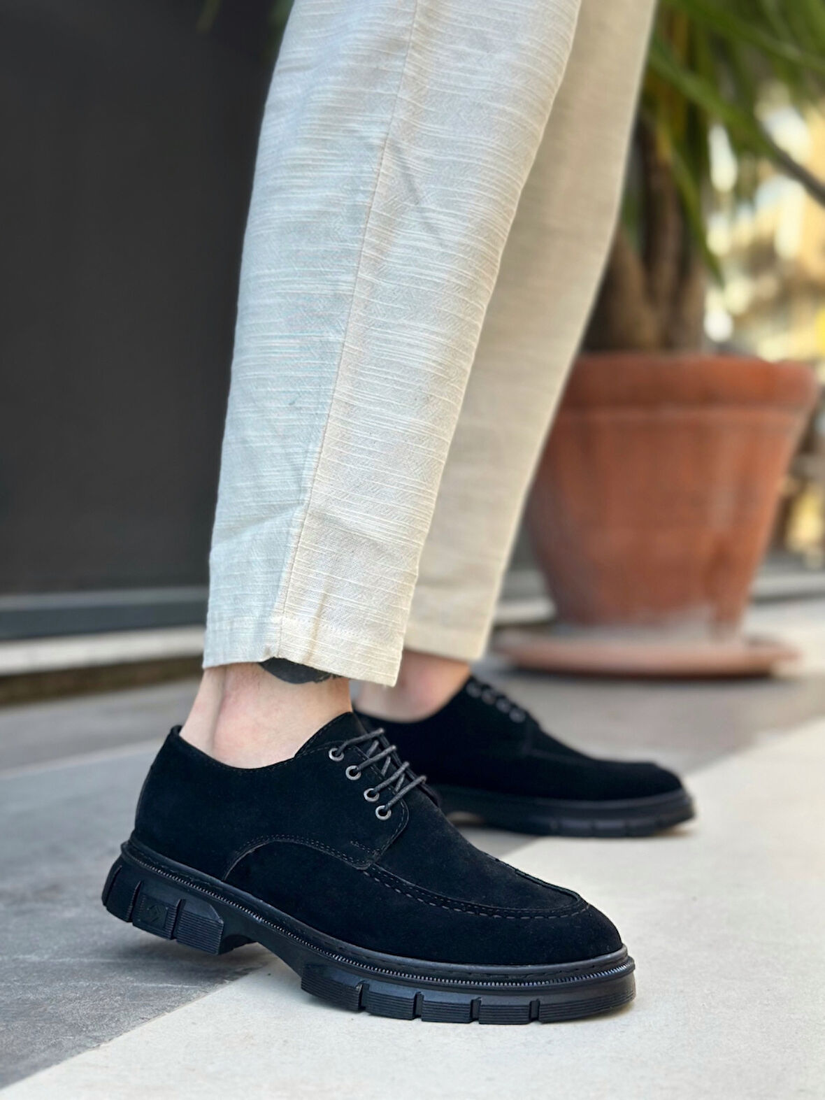 ET0237 Bağcıklı Klasik Siyah Taban  Süet Casual Erkek Ayakkabı