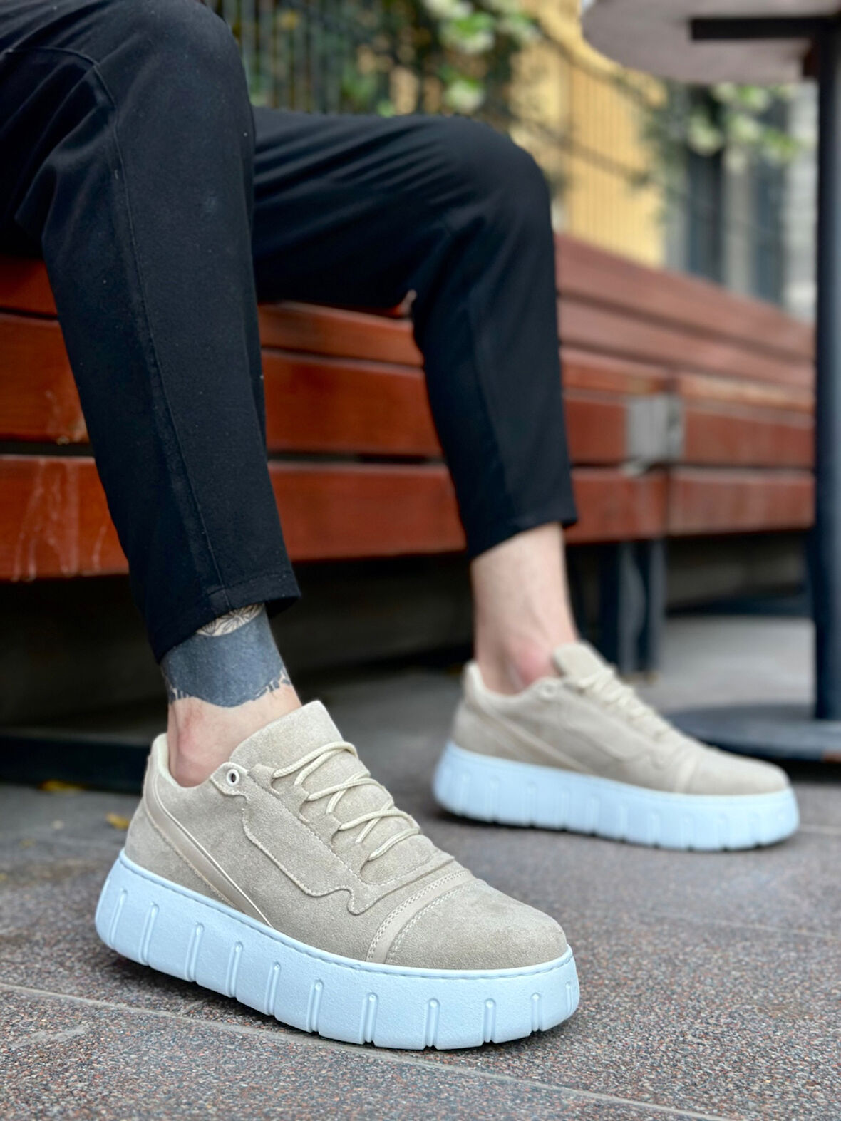 ET0666 Krem Yüksek Taban Erkek Günlük Ayakkabı