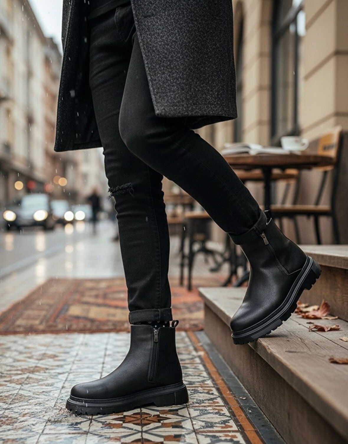 ET0777 Siyah Çift Fermuarlı Erkek Yarım Bilek Bot