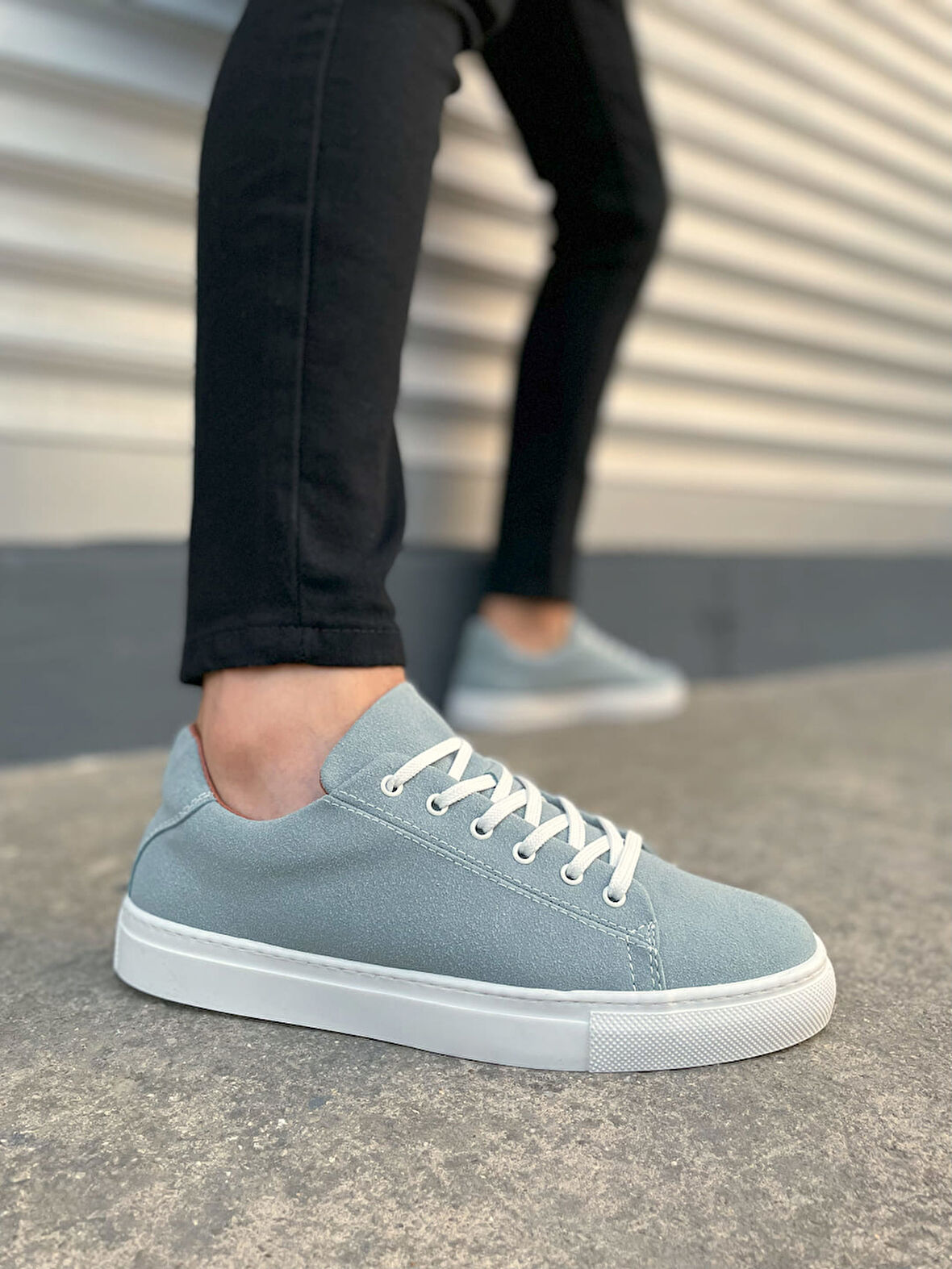 JET-122 Mode Bağcıklı Süet Erkek Günlük Sneaker Ayakkabı SBT - Mavi