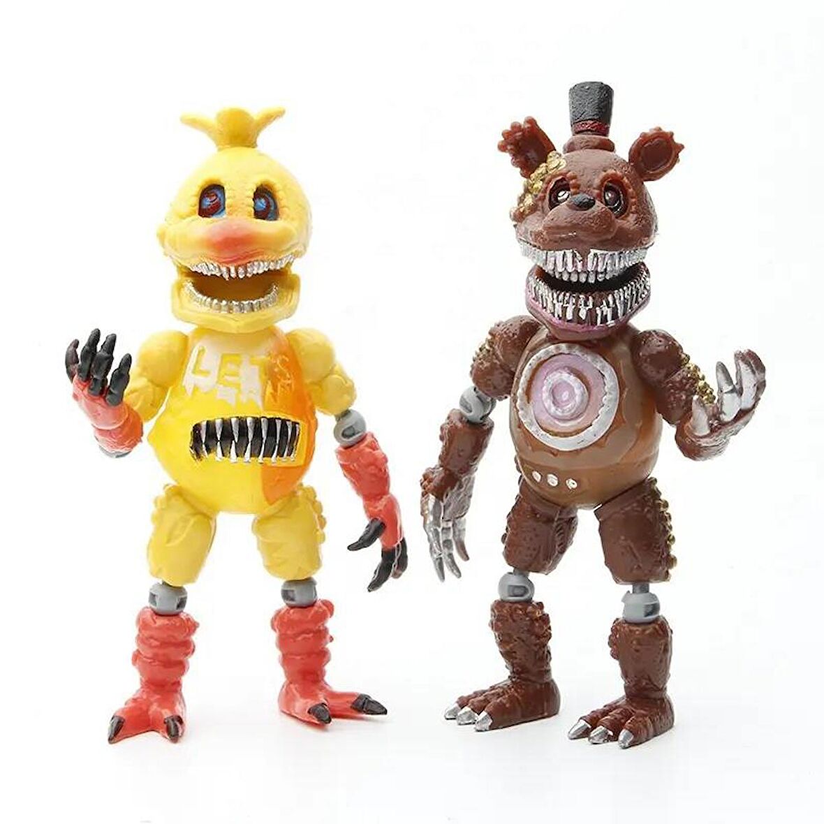 Five Nights at Freddy’s FNAF Maskeli Işıklı Eklemli Karakter Figür Oyuncak Seti Freddy & Chica 18 cm