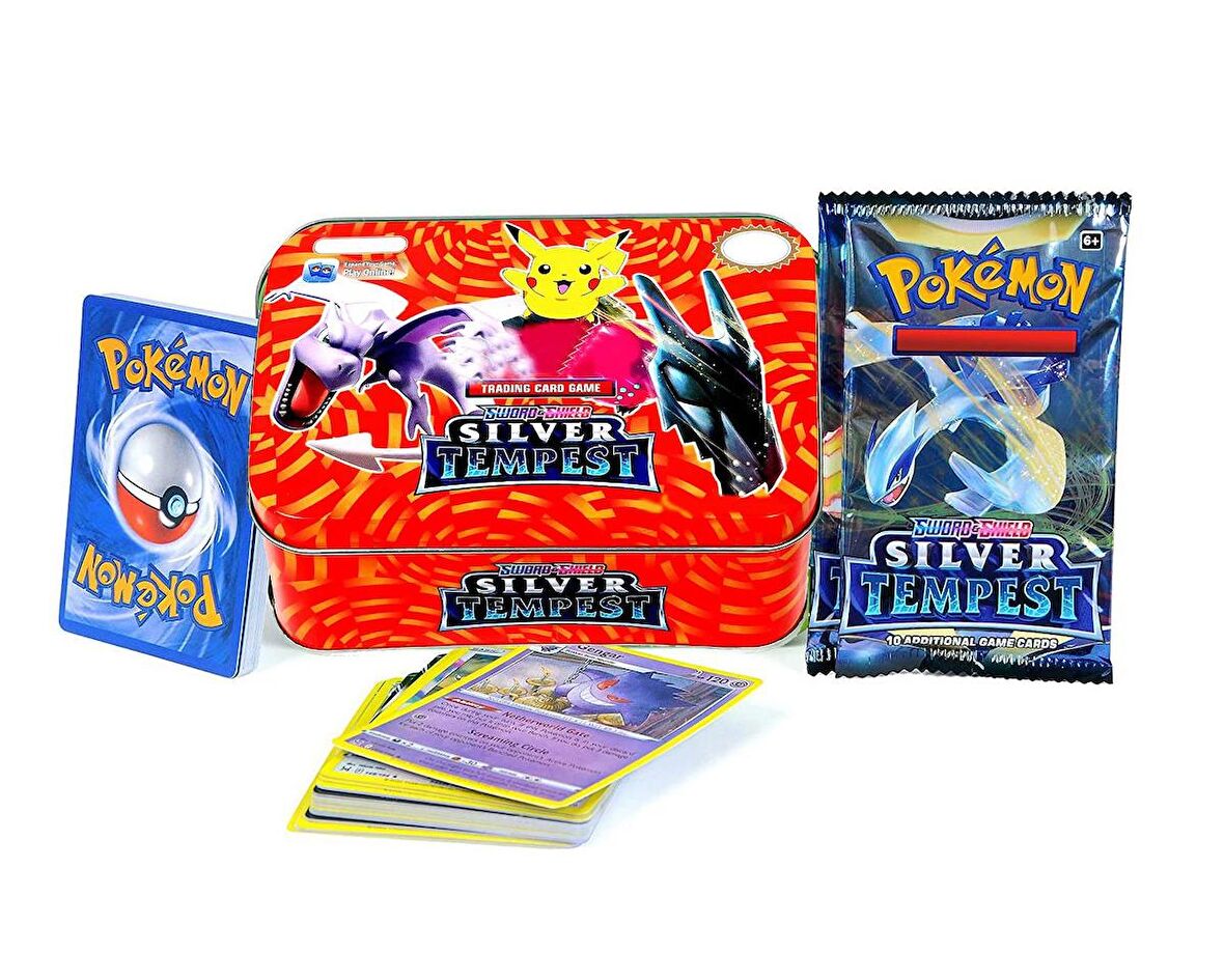 Pokemon TCG Metal Kutulu Sword Shield Silver Tempest Serisi Enerji Oyuncu Oyun Kartı 60’lı İngilizce