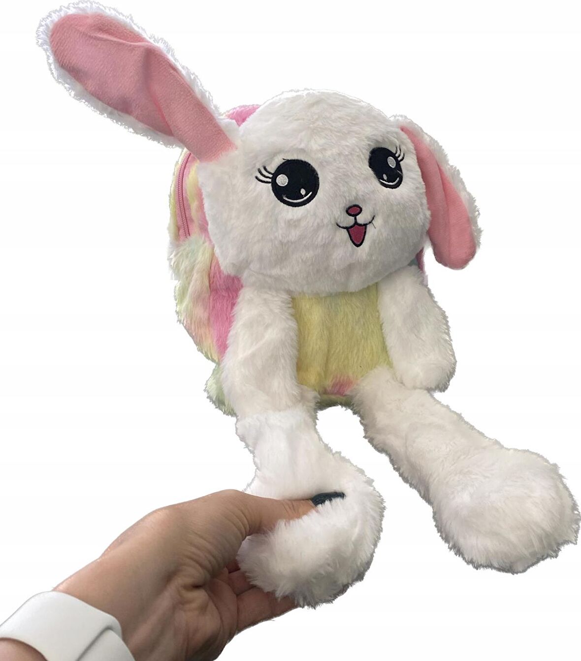 Kulakları Hareket Eden Led Işıklı Sevimli Tavşan Kulaklı Peluş Oyuncak Çanta & Uyku Arkadaşı 55 cm.
