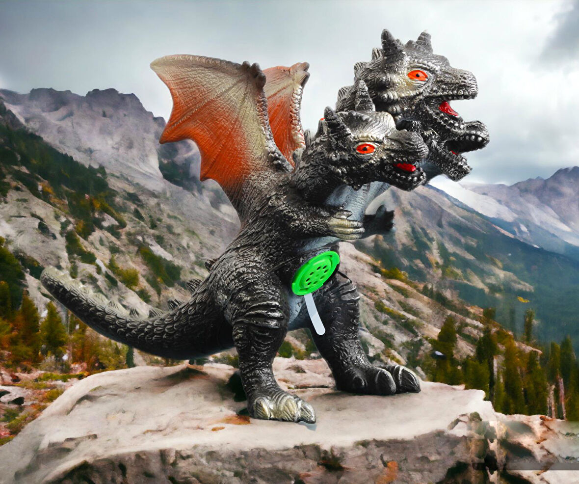 Gerçek Görünümlü Peluş Dolgulu Soft Silikon Kaplı Sesli Kükreyen 3 Başlı Ejderha Dinozor Oyuncak Dev