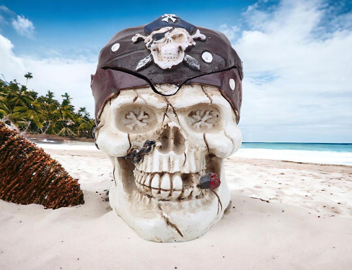 Gotik Stil Korsan Kurukafa İskelet Küllük Biblo Heykel Dekoratif Ürün Ev Hediyesi Vitrin Objesi