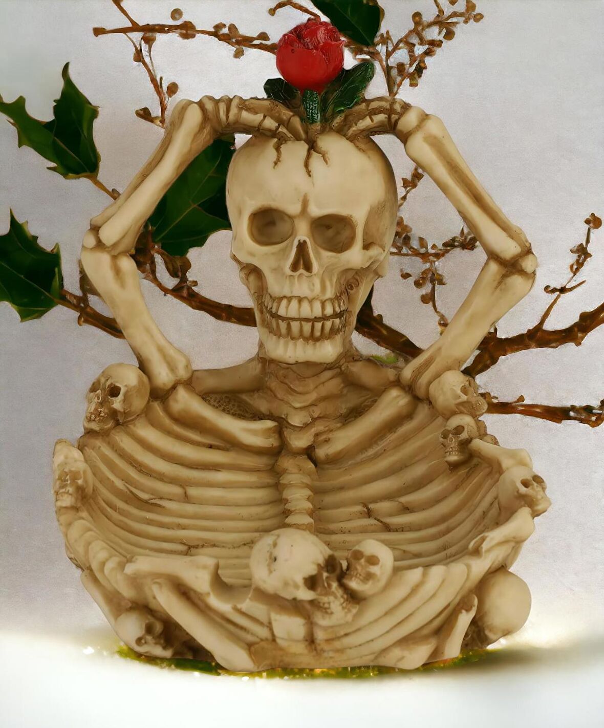 Gotik Stil Gerçekçi Tasarım Kurukafa İskelet Küllük Şekerlik Anahtarlık Para Kasesi Biblo Ev Hediyes