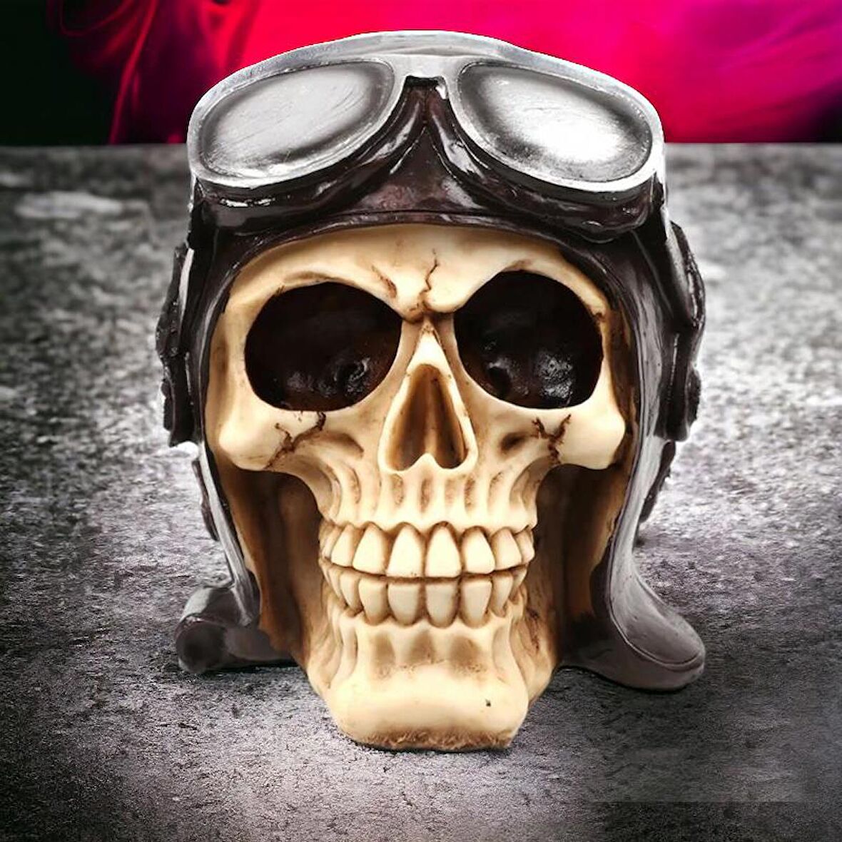 Gotik Stil Retro Uçak Pilotu Kurukafa İskelet Biblo Heykel Dekoratif Ürün Ev Hediyesi Vitrin Objesi