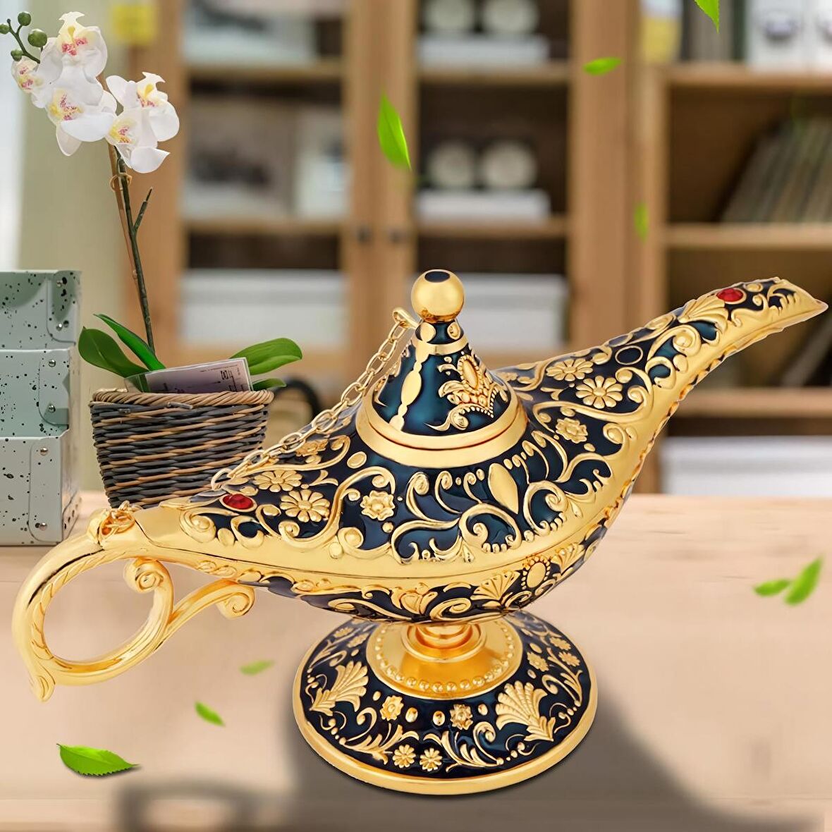 Lüks İşlemeli Aladdinin Sihirli Lambası Alaattin Lamba Tütsülük Buhurdanlık Hediyelik Dekoratif Obje