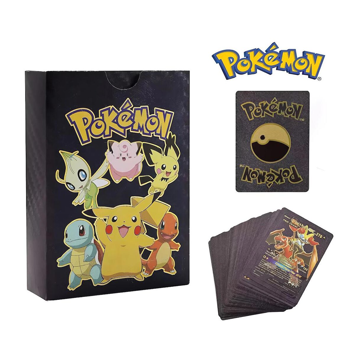 Pokemon Go Vmax Black Card TCG DX GX Siyah Esnek Oyuncu & Koleksiyon Pokemon Kartı 55 Adet İngilizce