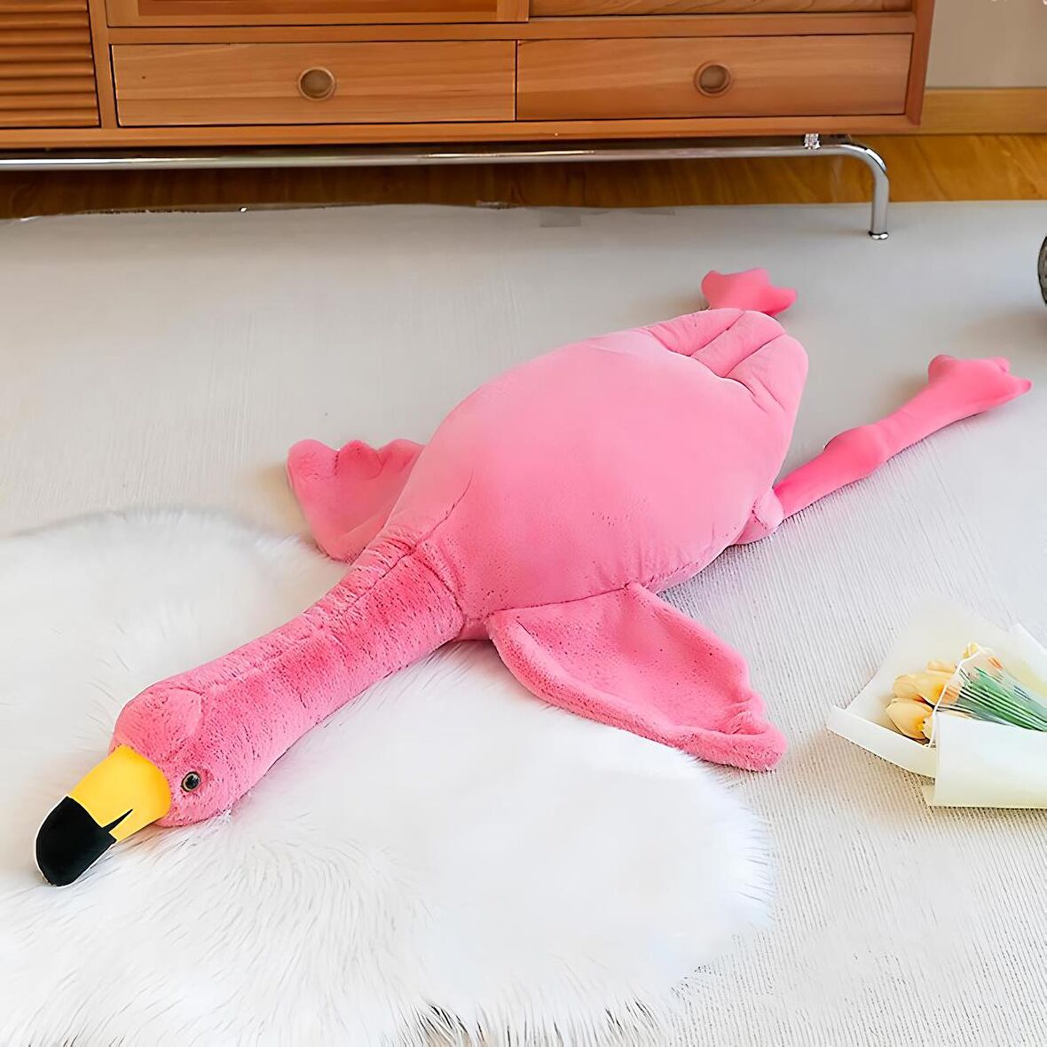 İthal Kumaş Soft Yumuşak Dokulu Flamingo Peluş Oyuncak Yastık Oyun & Uyku Arkadaşı Büyük Boy 60 cm.