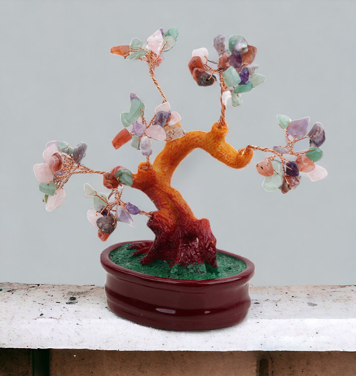 Feng Shui Doğal Kuvars Taşlı Bonsai Şans Bereket Çakra Meditasyon Ağacı Biblo Ev Ofis Hediyesi Mdl 1