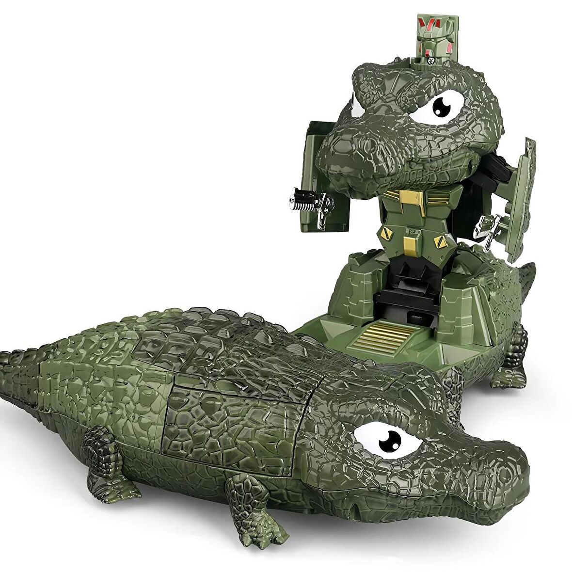 LED Işıklı Gerçekçi Sesli Dönüşebilir Crocodile Timsah Çarpıp Dönen Robot Oyuncak Yeşil Savaşçı