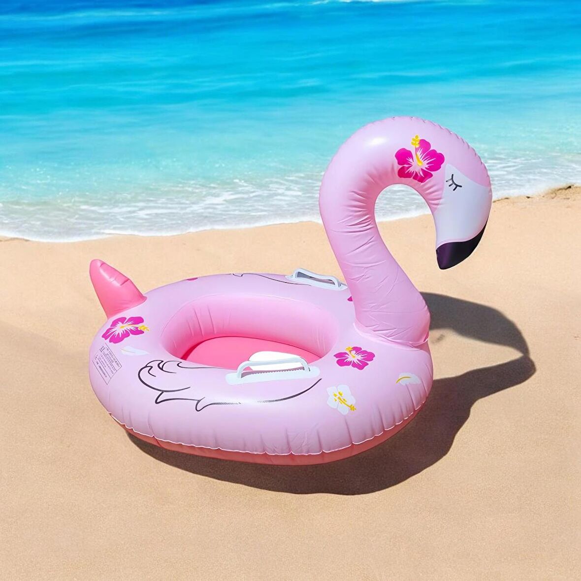 Ayak Geçmeli Flatör Tutunmalı Büyük Boy Şişme Flamingo Simit Deniz Plaj Havuz Oyuncağı 75 cm.