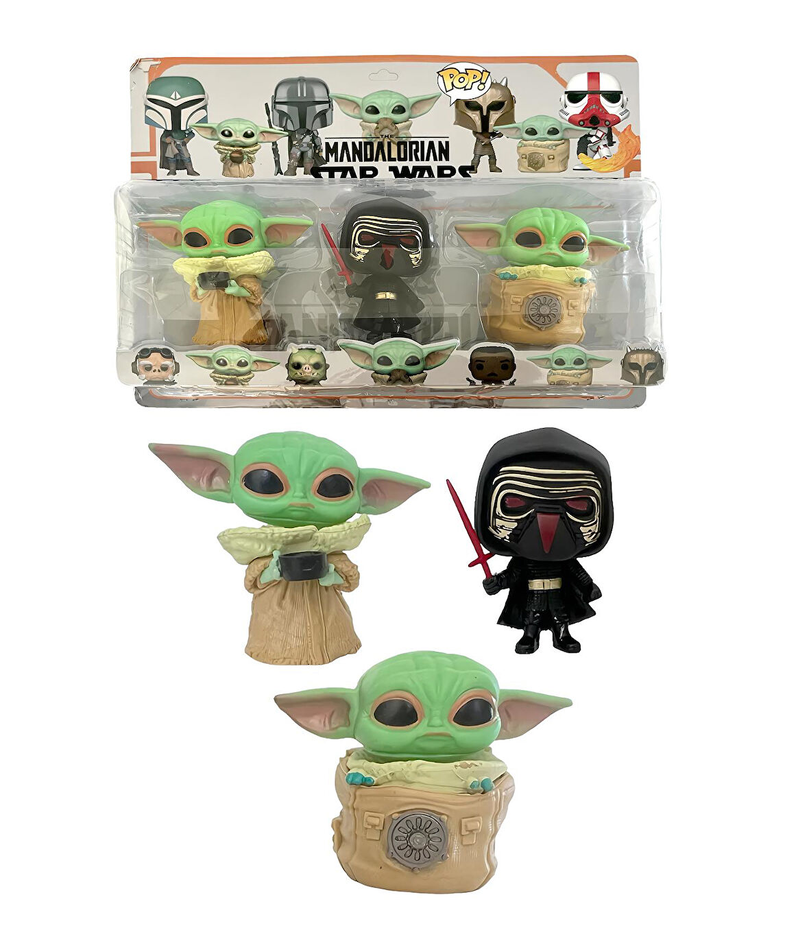 S.Wars The Mandalorian Grogu Baby Yoda Kylo Ren Pop Stil 3lü Koleksiyon Karakter Figür Oyuncak Seti 