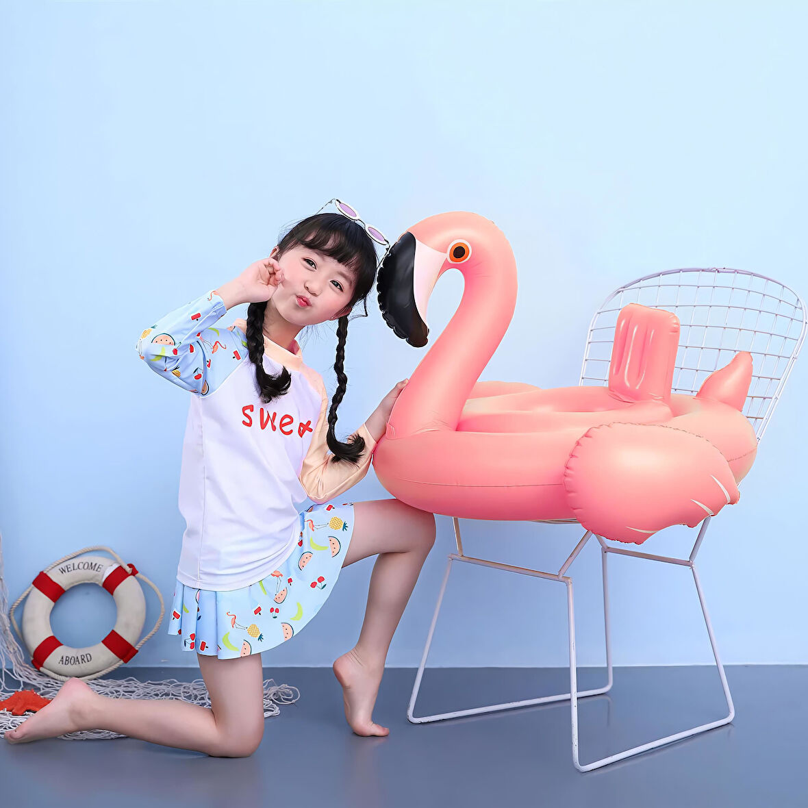 Ayak Geçmeli Flatör Tutunmalı Büyük Boy Şişme Flamingo Simit Deniz Plaj Havuz Oyuncağı 80 cm.