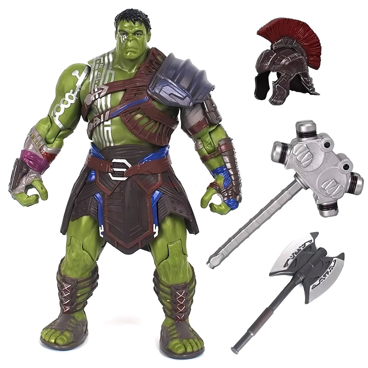 Yenilmezler Yeşil Dev Gladyatör Hulk Ragnarok Zırhlı & Savaş Aksesuarlı Eklemli Figür Oyuncak Seti