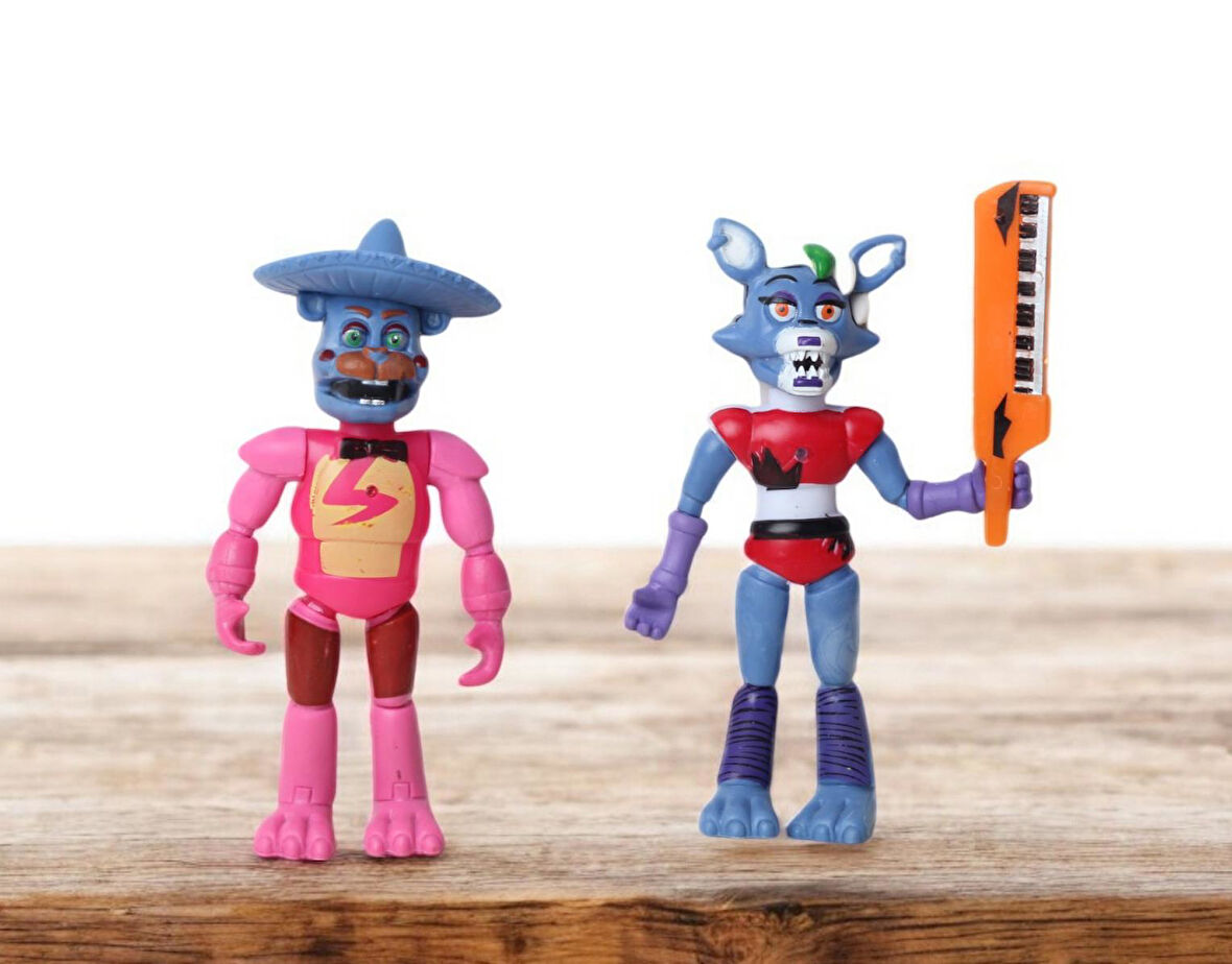 Five Nights at Freddy's Eklemli Sökülür Takılır 2li Figür Oyuncak Set Glamrock Freddy & Roxanne Wolf