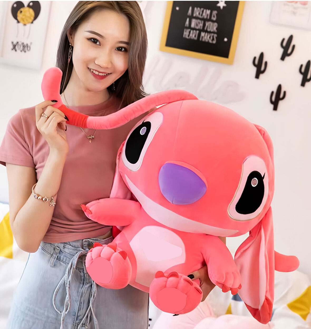 İthal Kumaş XL Büyük Boy 55 cm. Lilo & Stitch Stiç Anime Figür Peluş Oyuncak Uyku & Oyun Arkadaşı