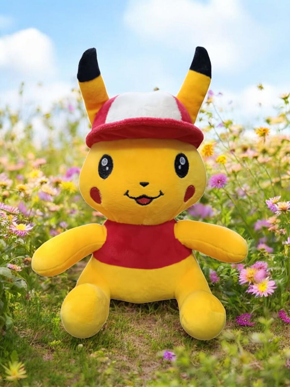 İthal Kumaş Şapkalı Pokemon Go Pikachu Figür Peluş Oyuncak Uyku & Oyun Arkadaşı Pikachu 25 cm.