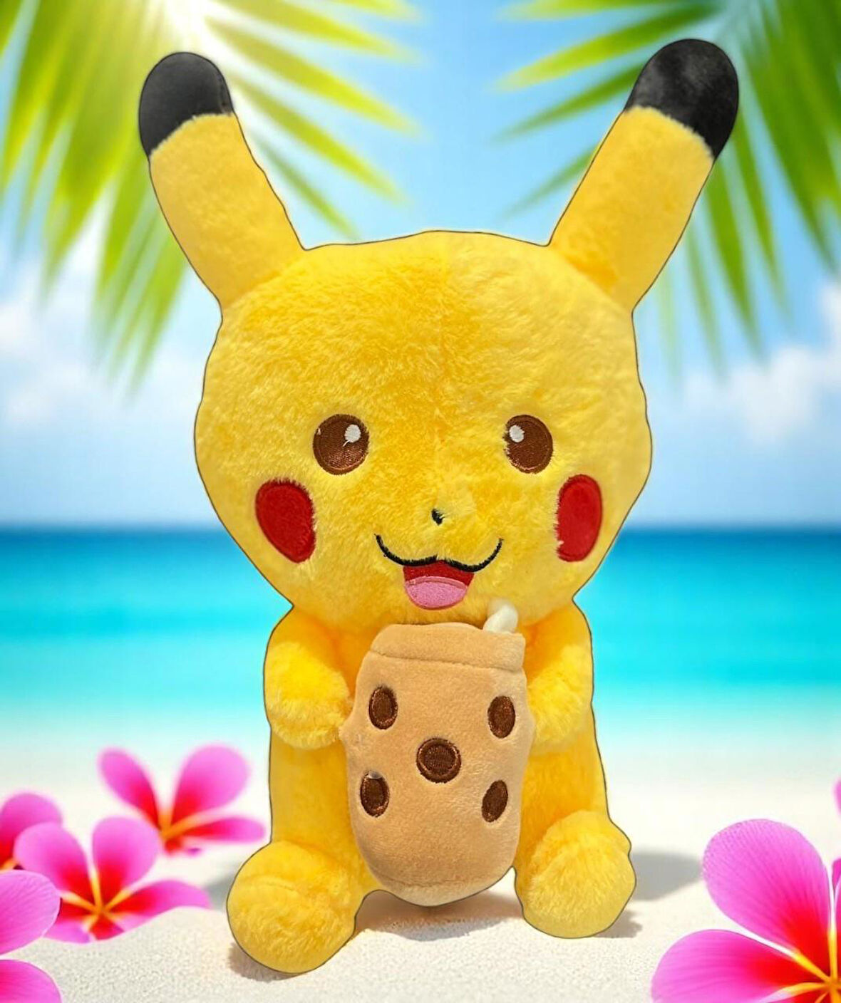 İthal Özel Dokulu Kumaş Pokemon Go Tatilci Pikachu Figür Peluş Oyuncak Uyku & Oyun Arkadaşı 32 cm.