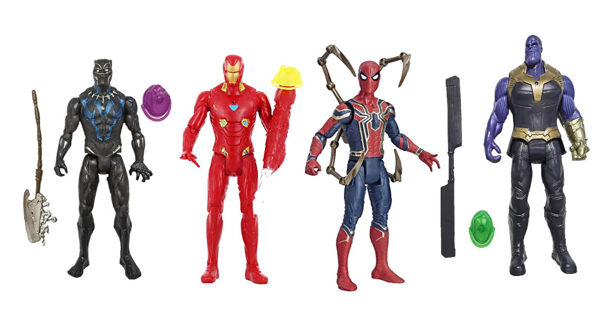 Avengers Yenilmezler Eklemli Black Panter Ironman Spiderman & Thanos 4lü Karakter Oyuncak Seti 