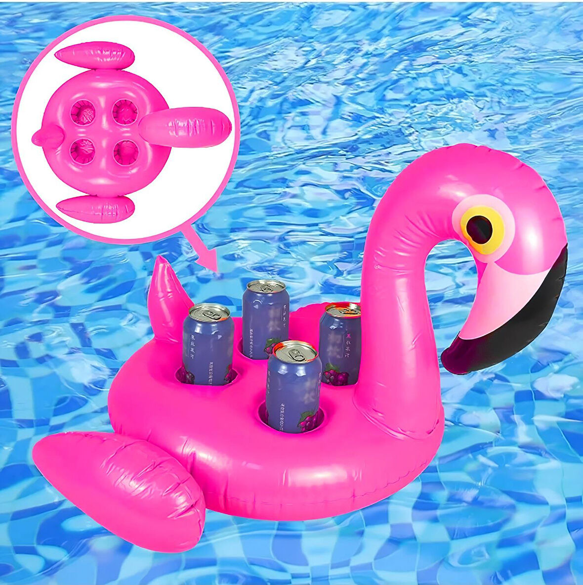 Büyük Boy Flamingo Tasarımlı Şişme 4lü Bardak Tutucu Bardaklık Havuz Deniz Plaj Eğlencesi Yaz Keyfi