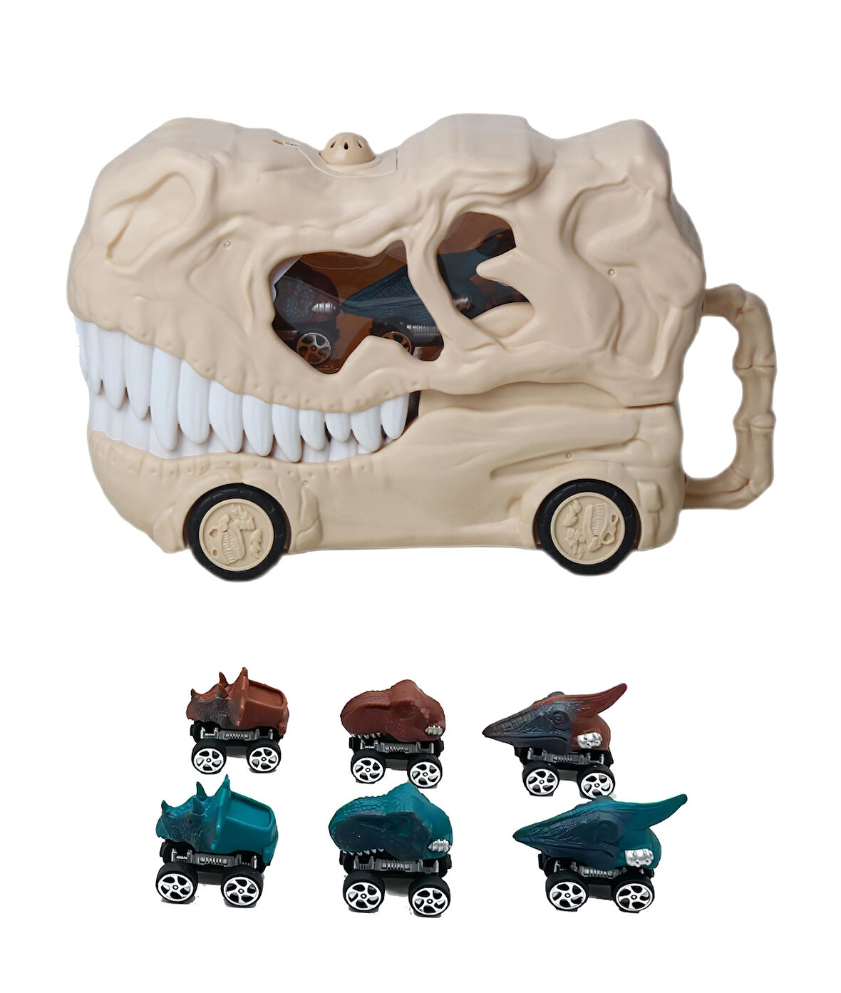 Dinosaur Tracks T-Rex Dinozor Kafalı Işıklı Kükreme Sesli Kamyon & 6'li Dinozor Oyuncak Araba Seti 1
