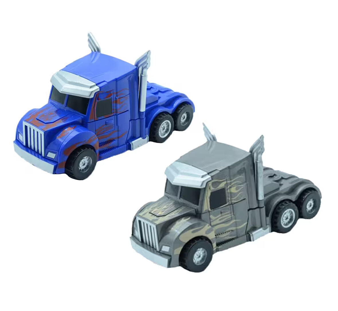 2 Adet Dönüşebilir Transformers Kamyon Robot Oyuncak Çek Bırak Sürtmeli Araba Seti 2 Renk Birden