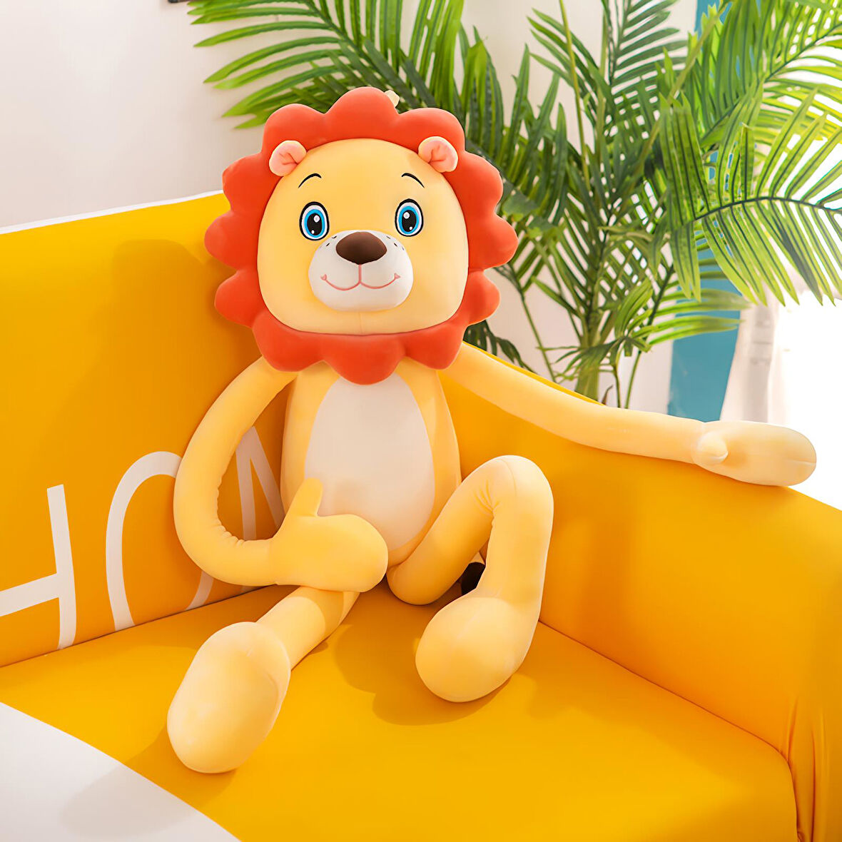 İthal Kumaş Sevimli Aslan Peluş Oyuncak 75 cm – Ekstra Yumuşak Canlı Renkler Uyku ve Oyun Arkadaşı