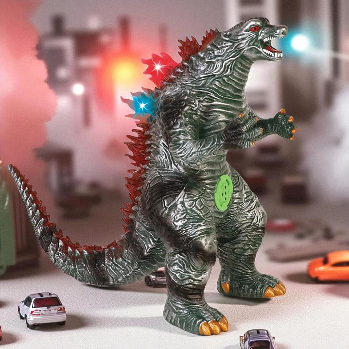 Gerçek Görünümlü Özel Dokulu Kükreyen Işıklı Godzilla & Kong Giant Godzilla Ejderha Figür Oyuncak Y