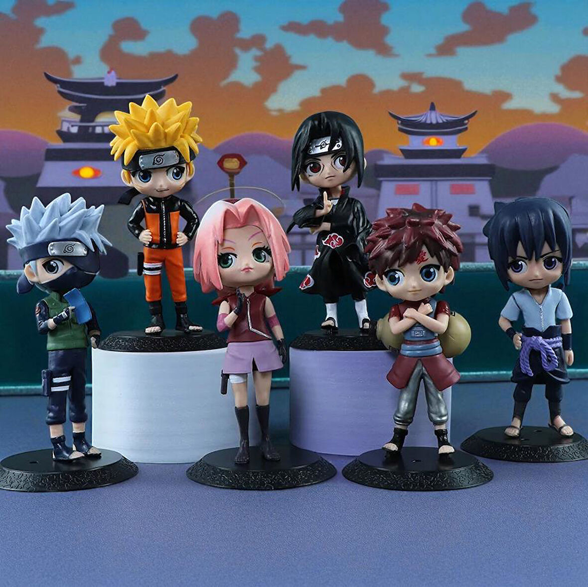 Naruto Shippuden 6'lı Anime Manga Figür Seti Uzumaki Kakashi İtachi Sakura Sasuke Bir Arada 15 cm.