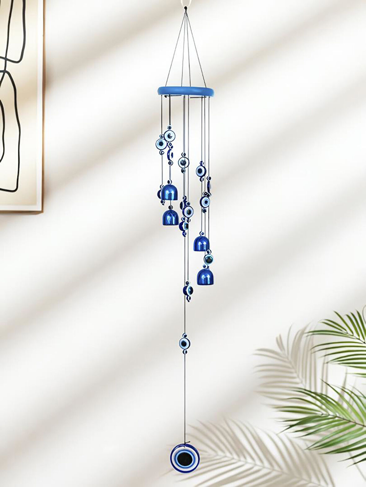 Feng Shui Nazar Boncuğu Rüzgar Çanı Metal Kötü Göze Karşı Dış Mekan Dekoratif Bahçe Kapı Süsü 80 cm.