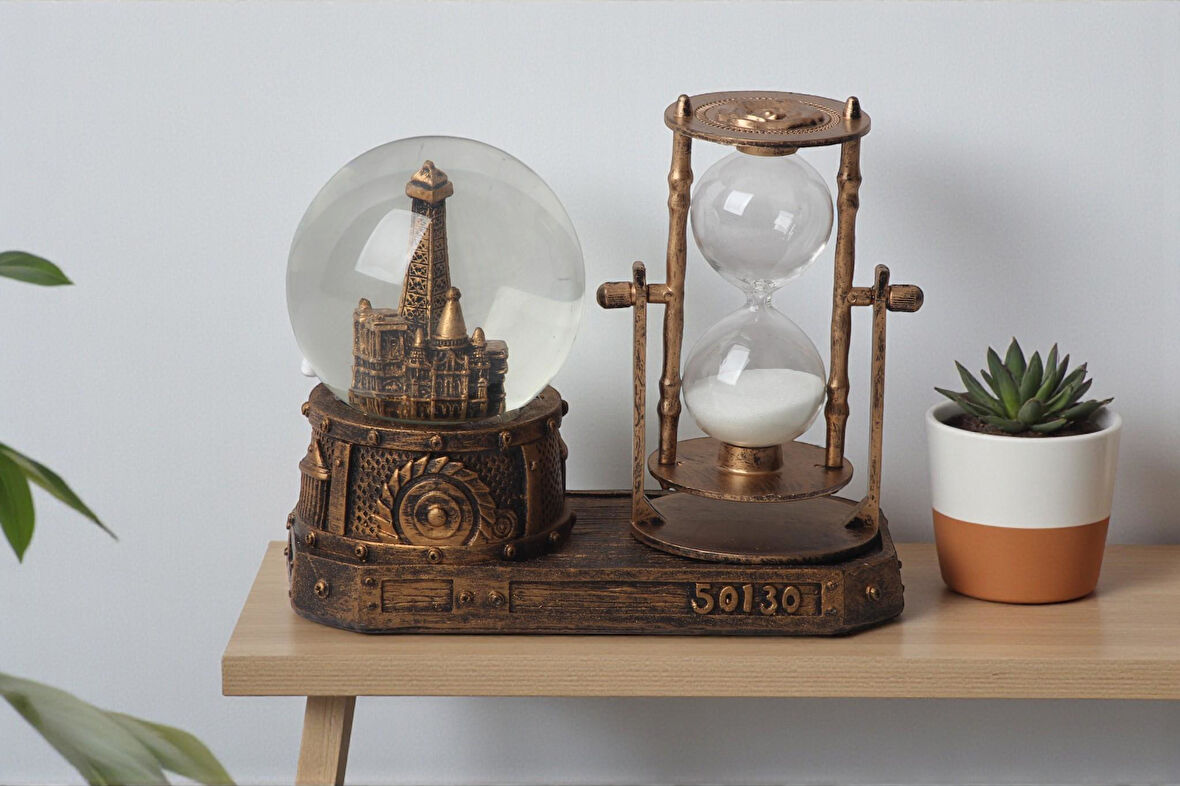 Paris Eyfel Temalı Işıklı Retro Kar Küresi & Kum Saati Dekoratif Masaüstü Biblo Ev Ofis Hediyelik