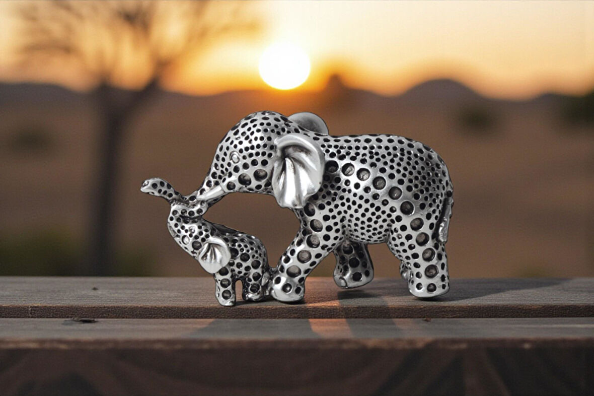 Lüks İskandinav Tasarım Anne Yavru Fil Şeklinde Heykel Biblo Sevgiliye Hediye Ev Ofis Hediyesi 11 cm