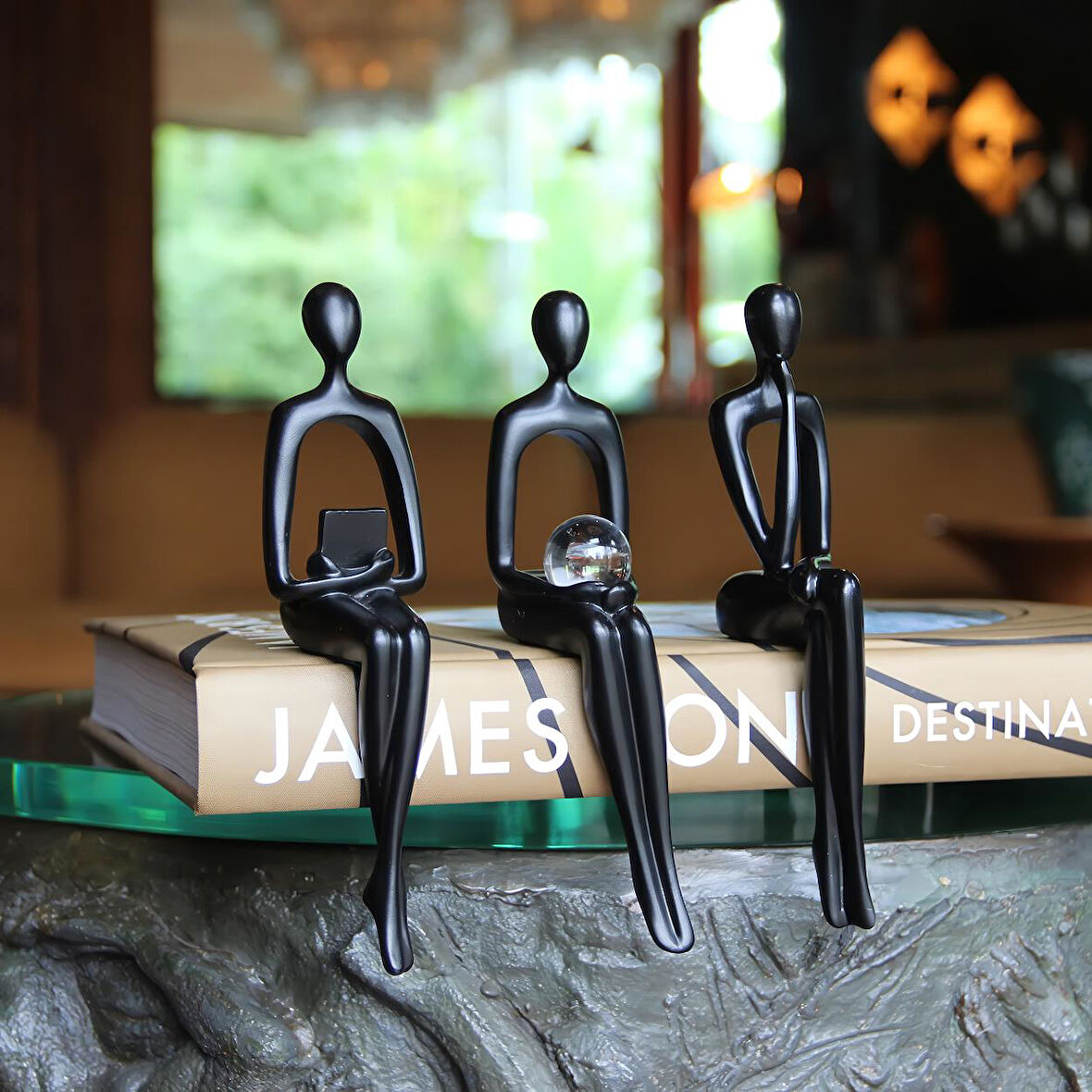 İskandinav Tarz Soyut 3lü Düşünen Heykel Dekoratif Biblo Ev & Ofis Hediyesi Özel Günler İçin Hediye