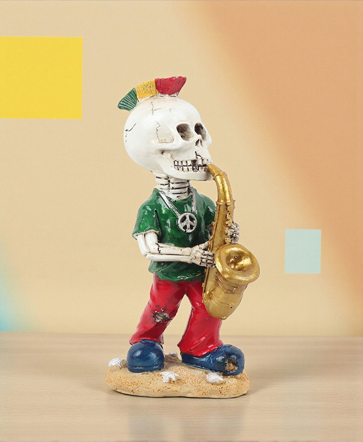 Gotik Tasarım Kurukafa Saksafoncu Müzisyen Heykel Masaüstü Biblo 19 cm. – Yeni Yıl Ofis Ev Hediyesi