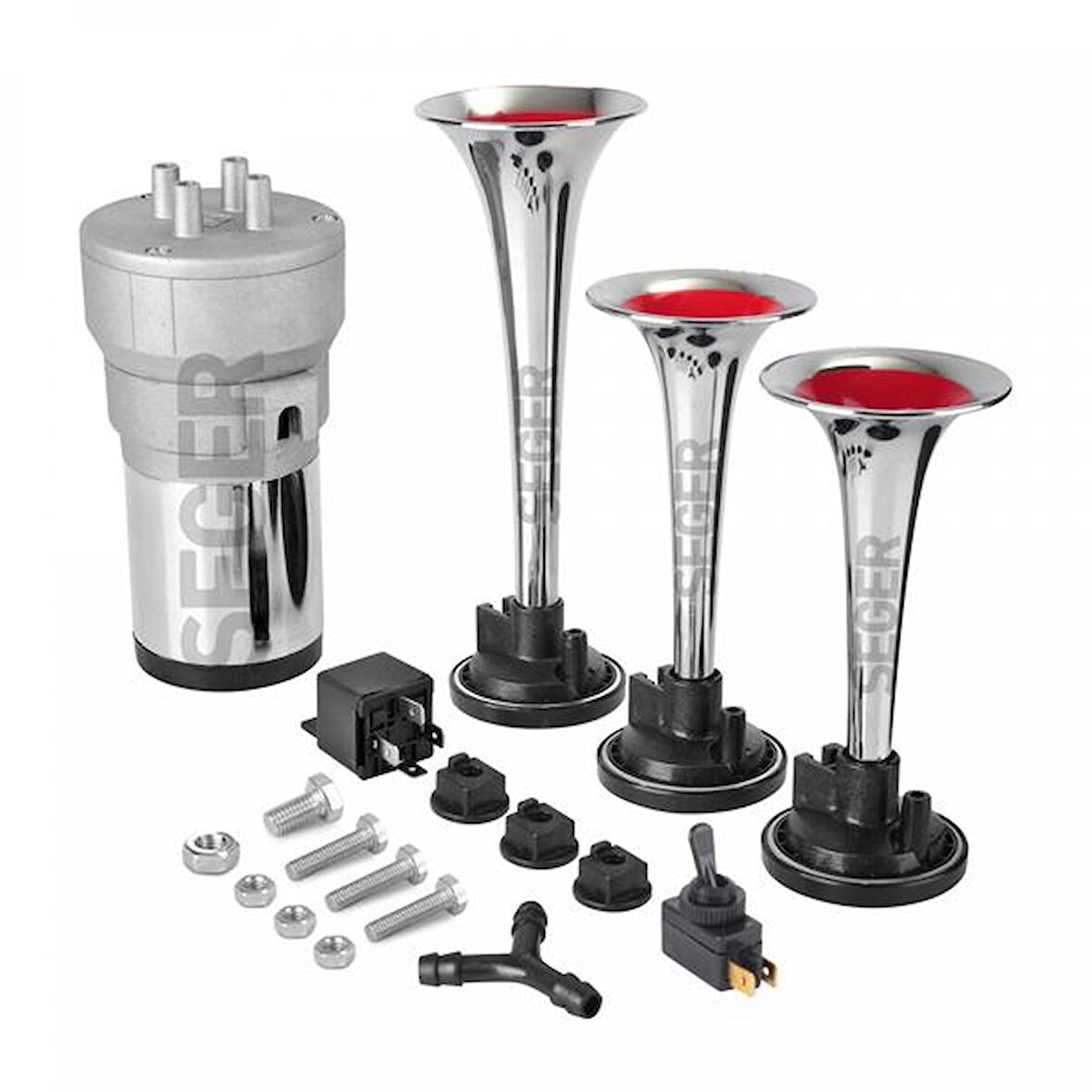 Unıversal Korna Kompresorlu Uclu 12v Krom - Seger 82kh12.000.03b