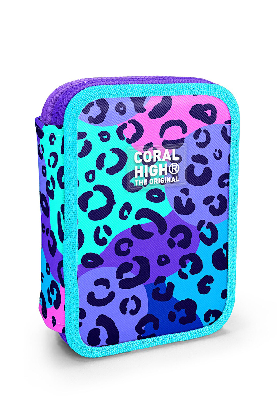 Coral High Mor Leopar Desenli Çift Katlı Kalem Çanta 11132