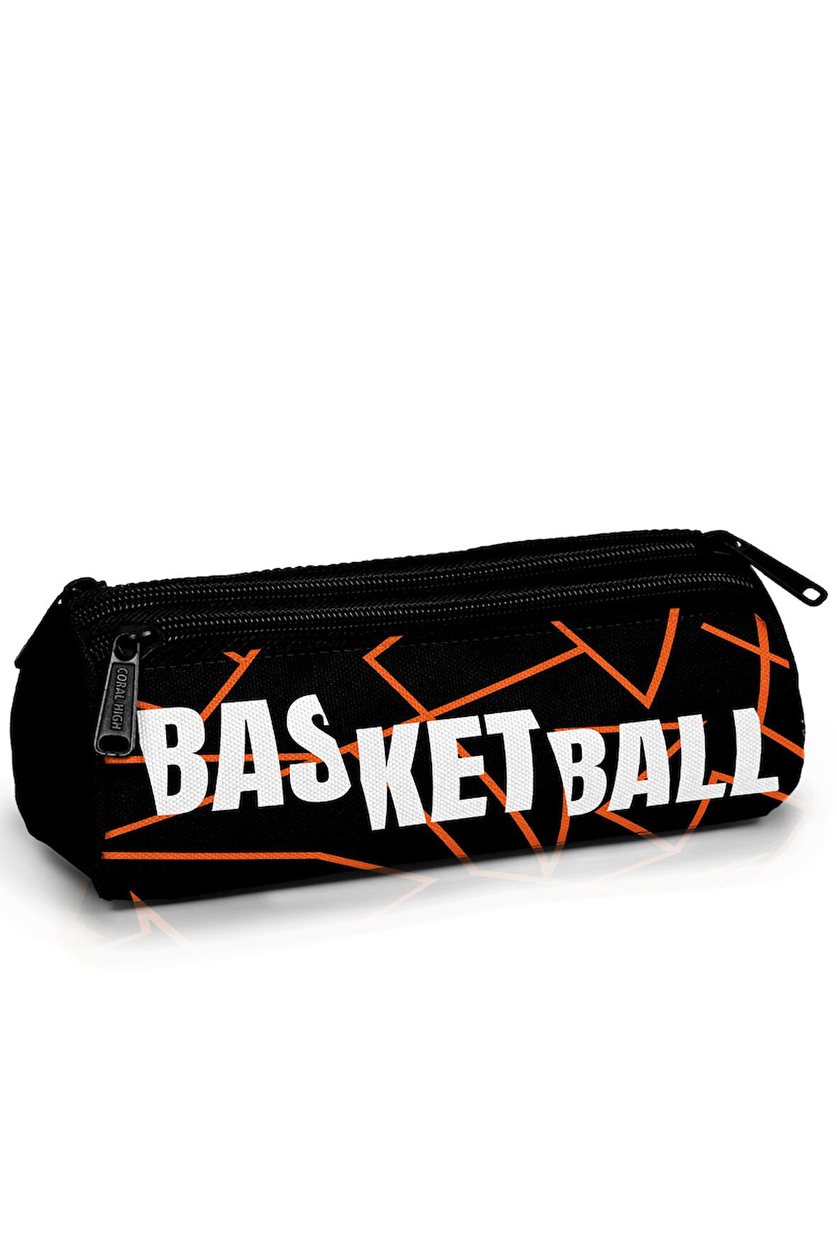 Coral High Kids Turuncu Siyah Basketbol Desenli Üç Bölmeli Kalem Çantası 11166