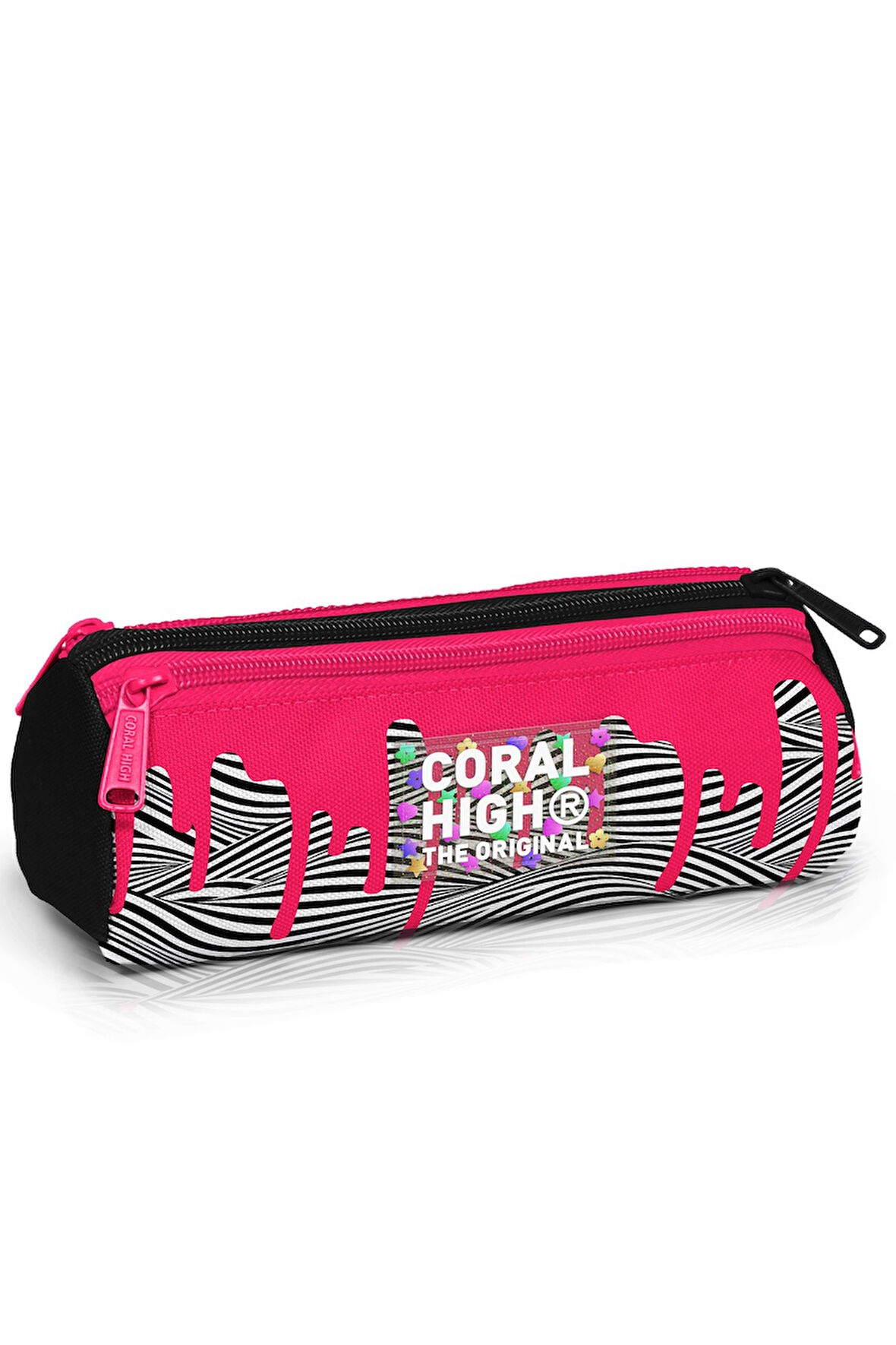 Coral High Kids Pembe Siyah Beyaz Desenli Üç Bölmeli Kalem Çantası 11178