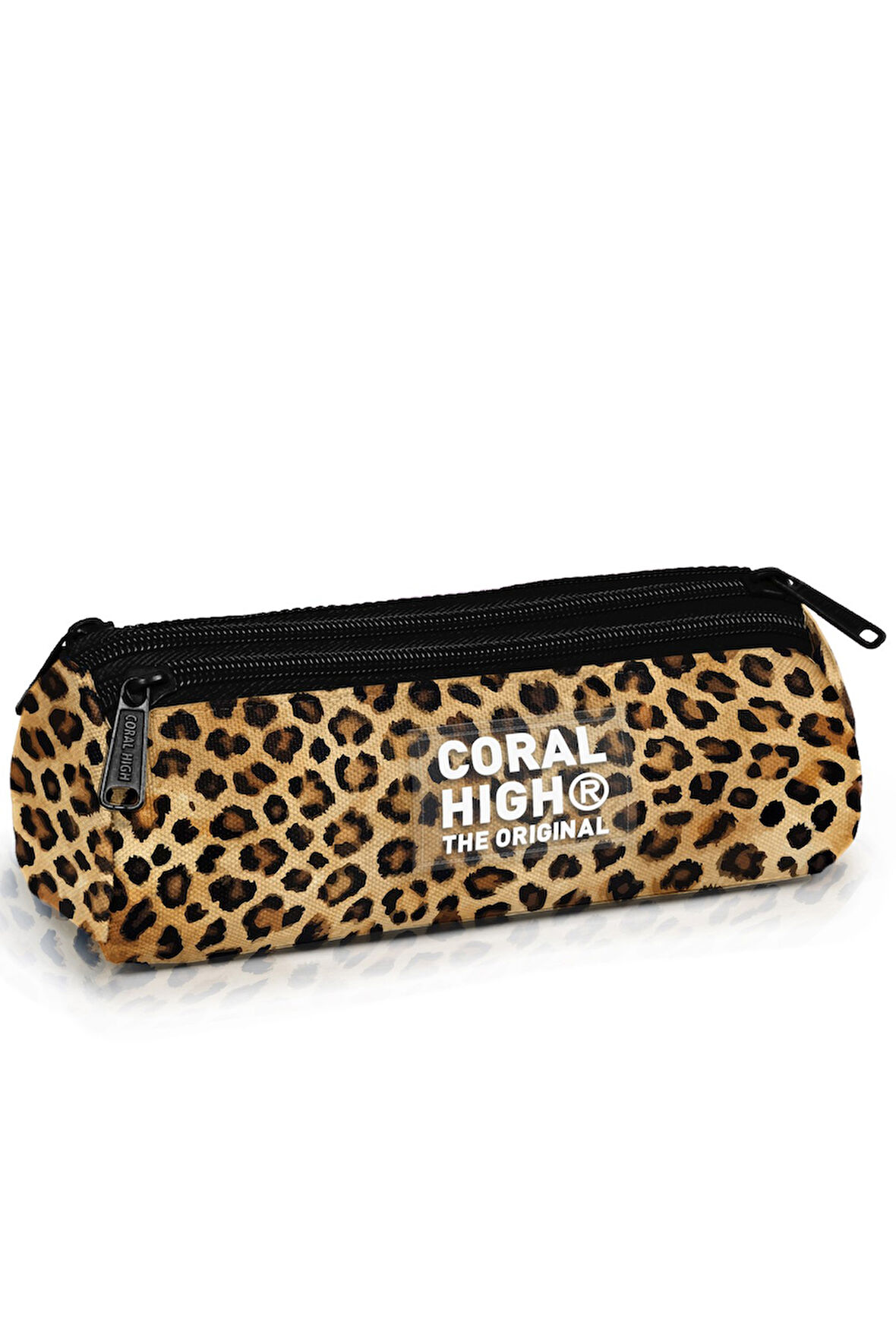 Coral High Kids Kahverengi Leopar Desenli Üç Bölmeli Kalem Çantası 11181