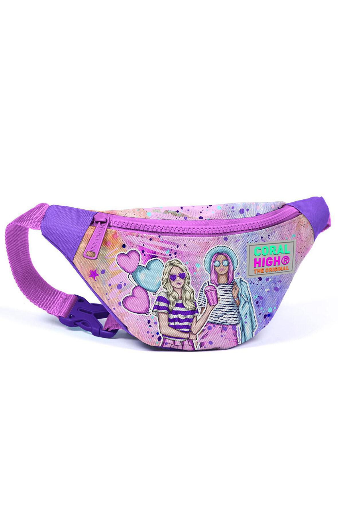 Coral High Kids Pembe Mor Fashion Girl Desenli Bel Çantası 11507