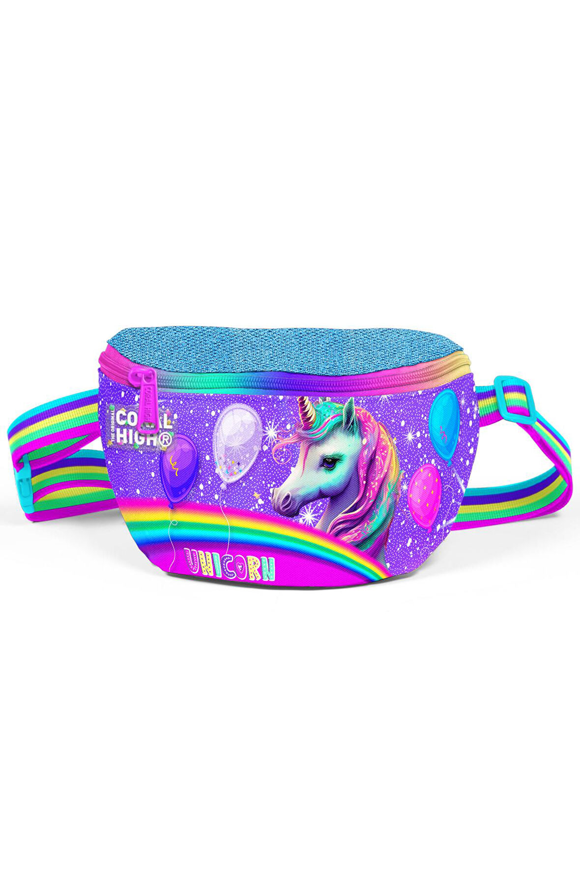 Coral High Kids Mor Pembe Simli Unicorn Desenli Bel Çantası 11555