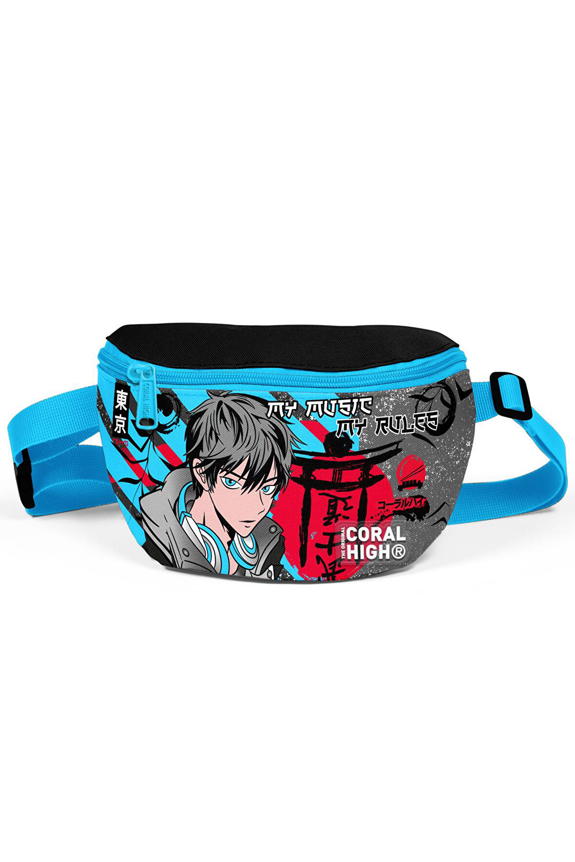 Coral High Kids Siyah Mavi Anime Desenli Bel Çantası 11558