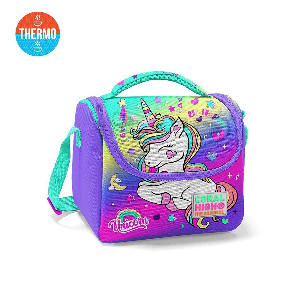 Coral High Kids Lavanta Su Yeşili Unicorn Desenli Desenli Thermo Beslenme Çantası 11729