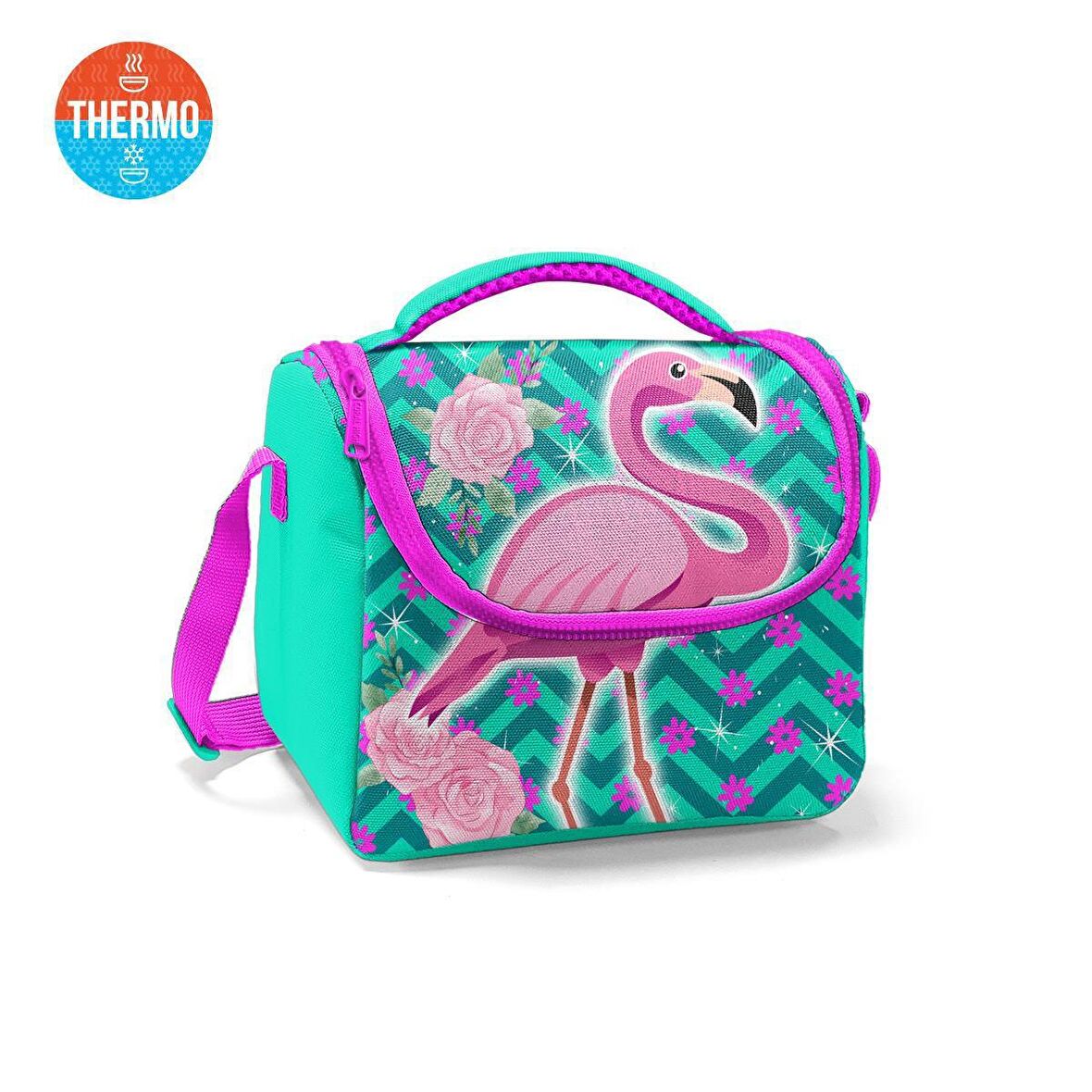 Coral High Kids Su Yeşili Pembe Flamingo Desenli Thermo Beslenme Çantası 11835